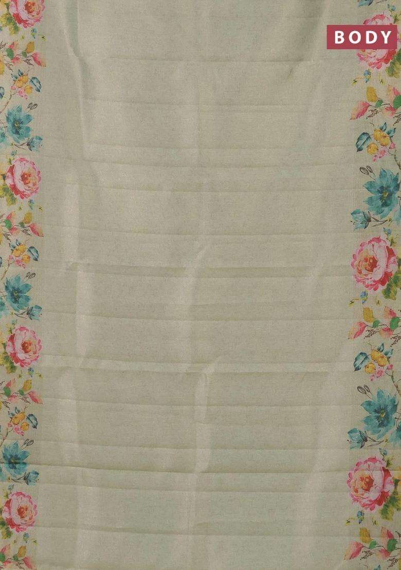 Tissue Saree Pista Green With Allover Zari Weaves And Digital Printed Border For Women - Indya
