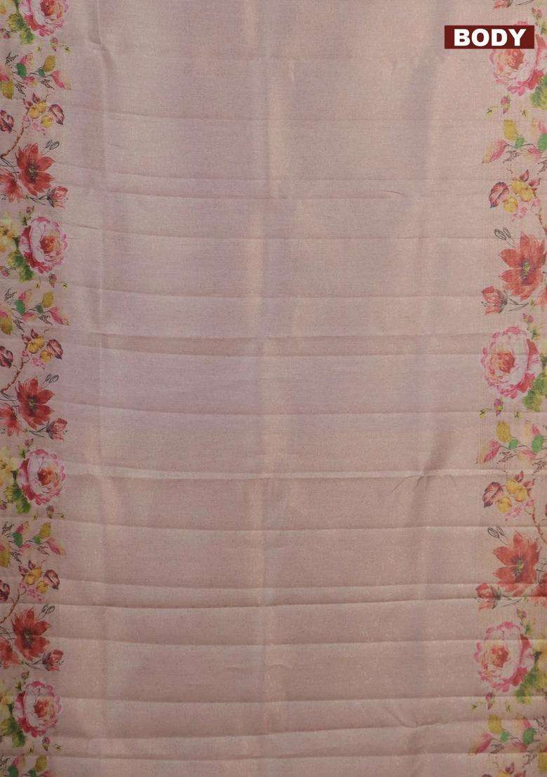 Tissue Saree Mild Peach With Allover Zari Weaves And Digital Printed Border For Women - Indya