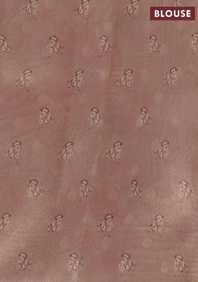 Tissue Saree Mild Peach With Allover Zari Weaves And Digital Printed Border For Women - Indya