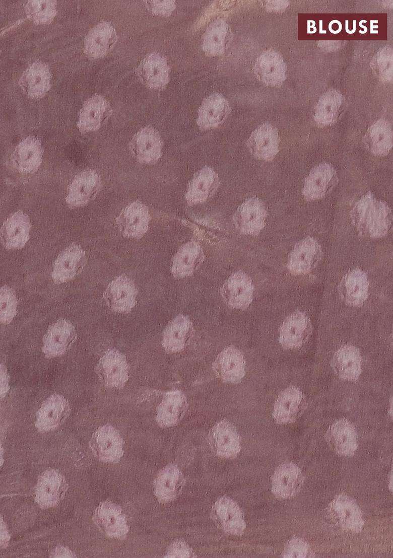 Tissue Saree Cream And Pastel Pink With Allover Zari Weaves And Floral Digital Printed Border For Women - Indya