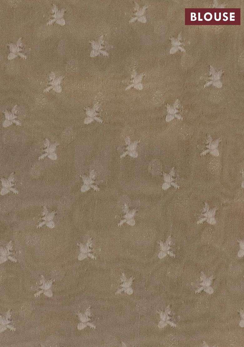 Tissue Saree Dark Beige With Allover Zari Weaves And Floral Digital Printed Border For Women - Indya