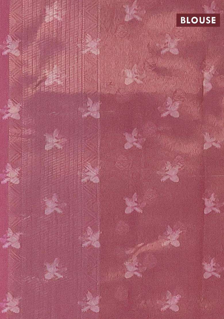 Tissue Saree Peach Pink With Allover Zari Weaves And Floral Digital Printed Border For Women - Indya