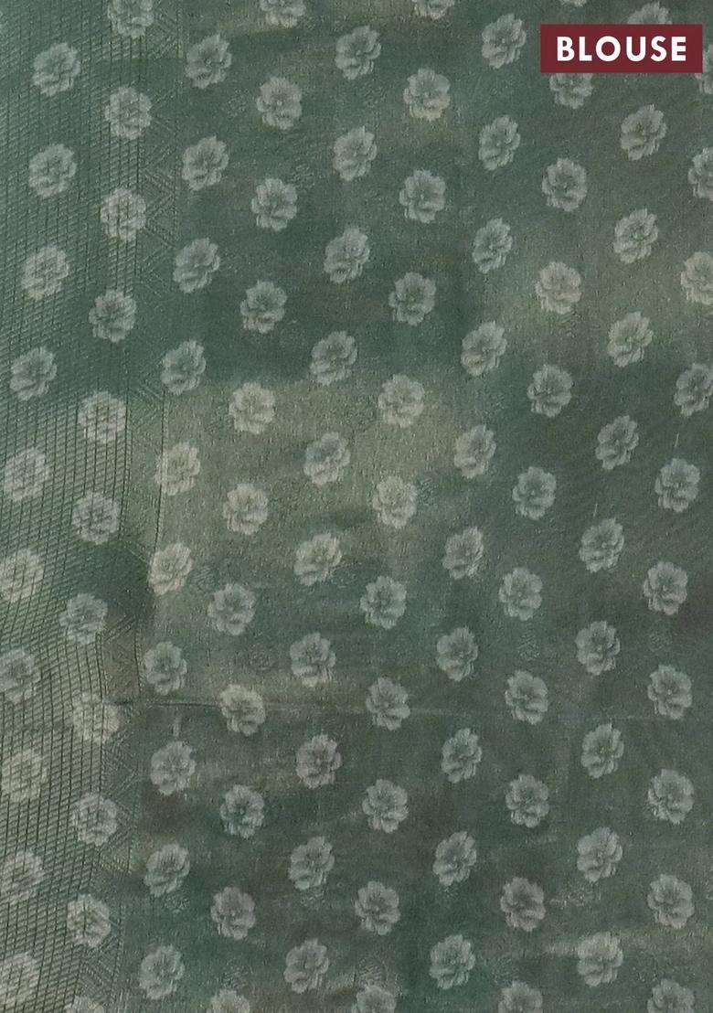 Tissue Saree Pastel Green With Allover Zari Weaves And Floral Digital Printed Border For Women - Indya
