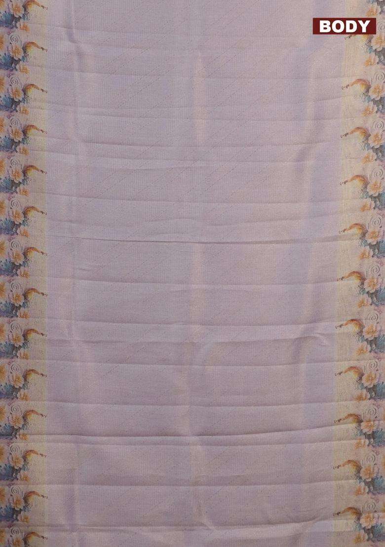 Tissue Saree Pastel Lavender With Allover Zari Weaves And Floral Digital Printed Border For Women - Indya