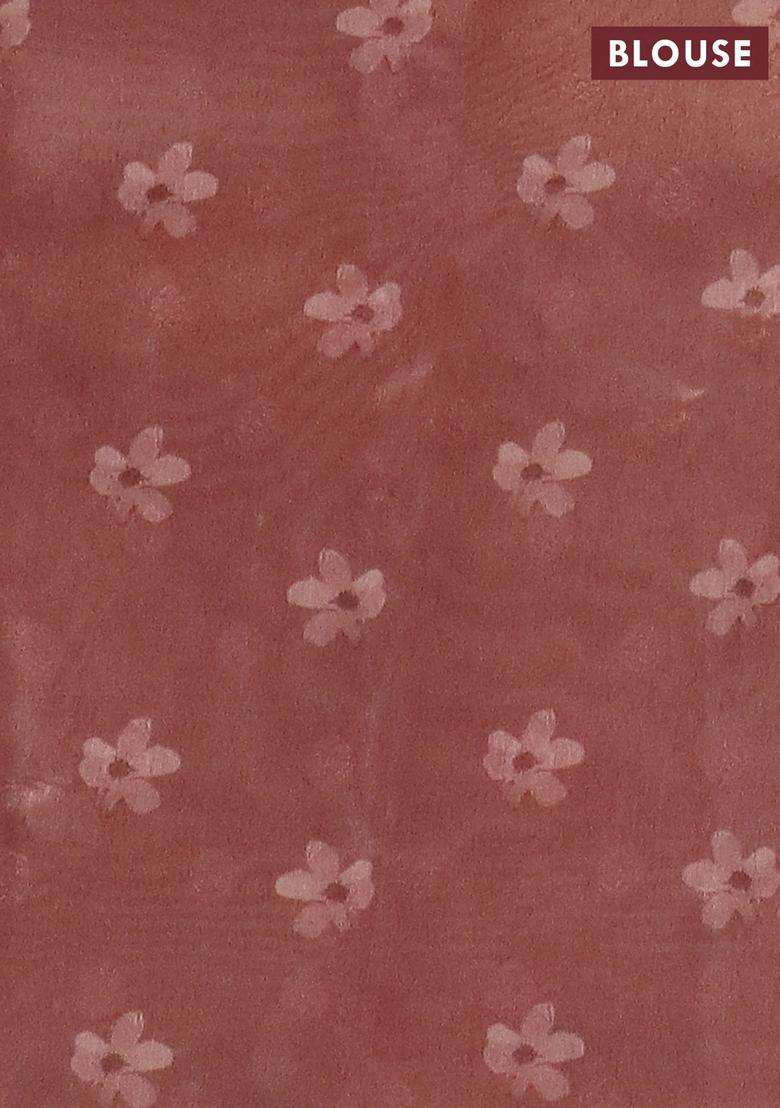 Tissue Saree Pastel Peach With Allover Zari Weaves And Floral Digital Printed Border For Women - Indya