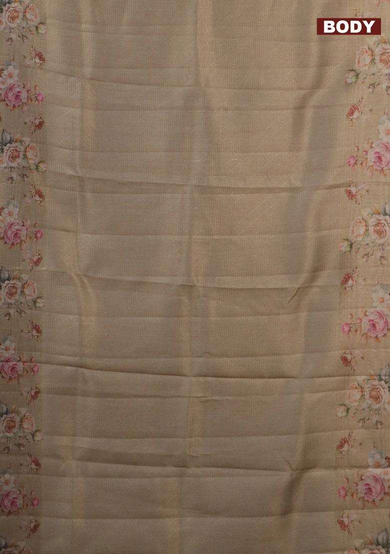 Tissue Saree Sandal With Allover Zari Weaves And Floral Digital Printed Border For Women - Indya