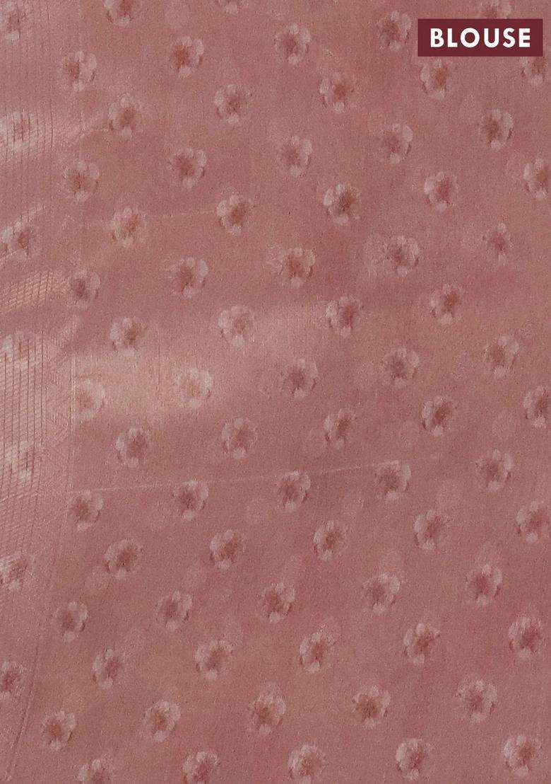 Tissue Saree Mild Peach With Allover Zari Weaves And Floral Digital Printed Border For Women - Indya