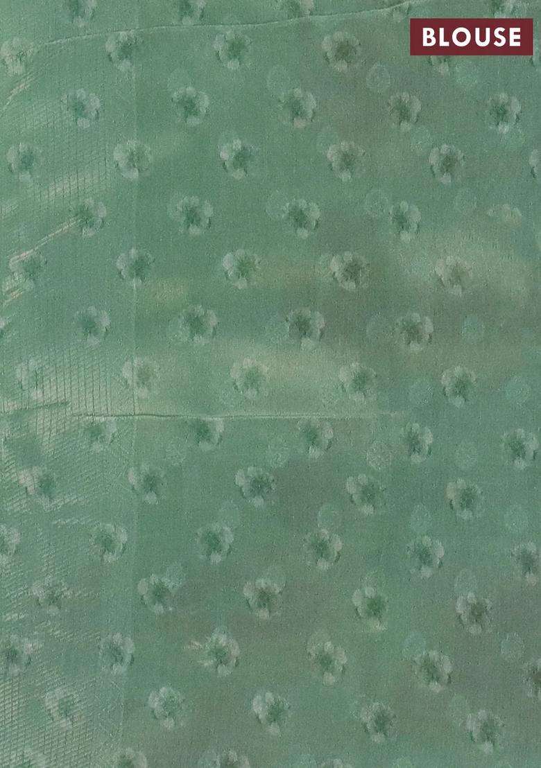 Tissue Saree Pista Green With Allover Zari Weaves And Floral Digital Printed Border For Women - Indya