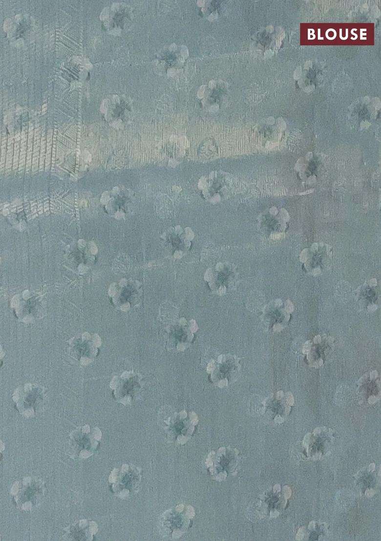 Tissue Saree Pastel Green With Allover Zari Weaves And Floral Digital Printed Border For Women - Indya