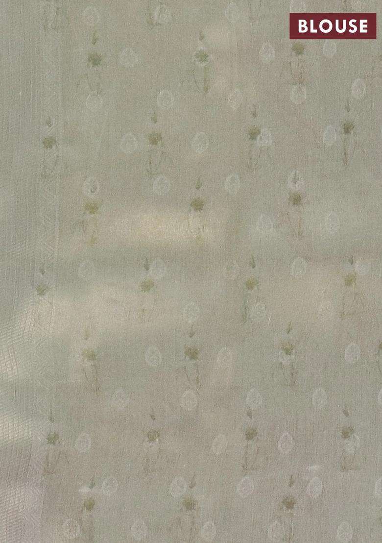 Tissue Saree Pista Green With Allover Zari Weaves And Floral Digital Printed Border For Women - Indya