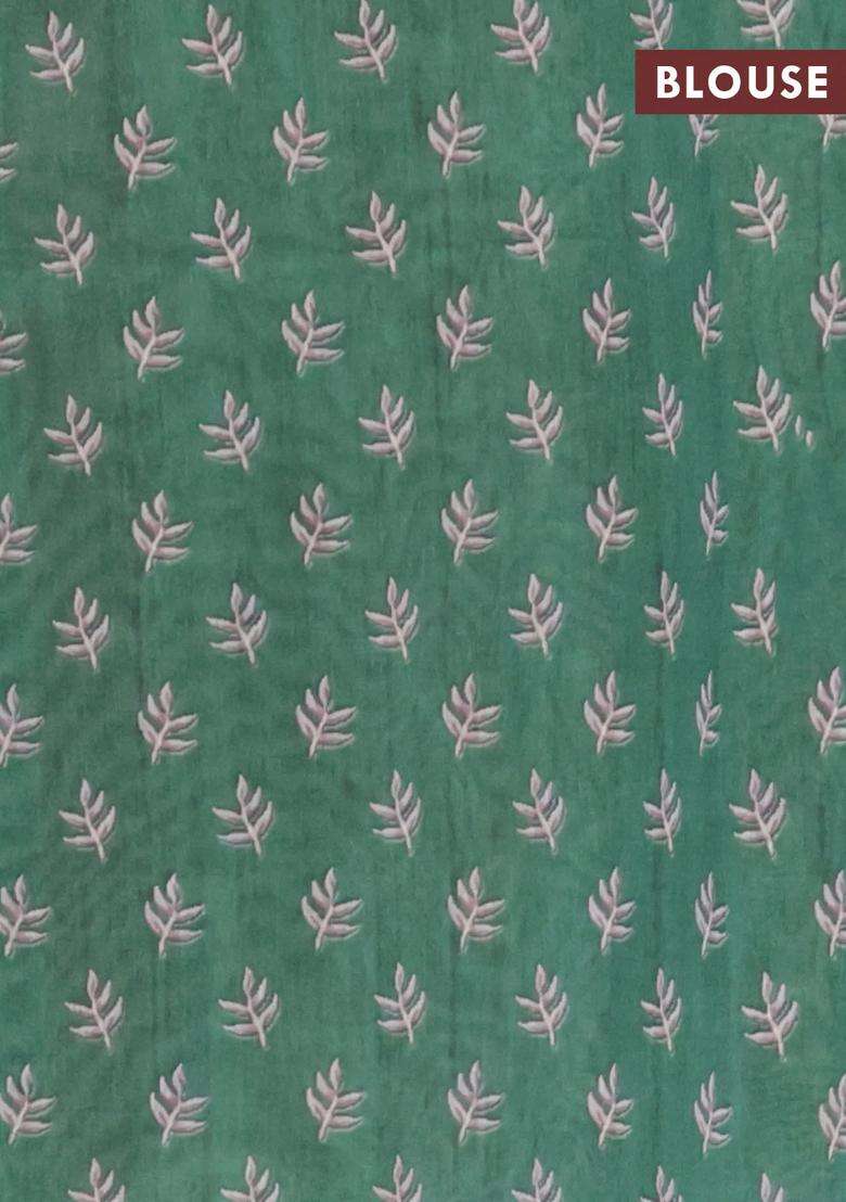 Semi Tussar Saree Rust Shade And Green With Allover Prints And Printed Zari Border For Women - Indya