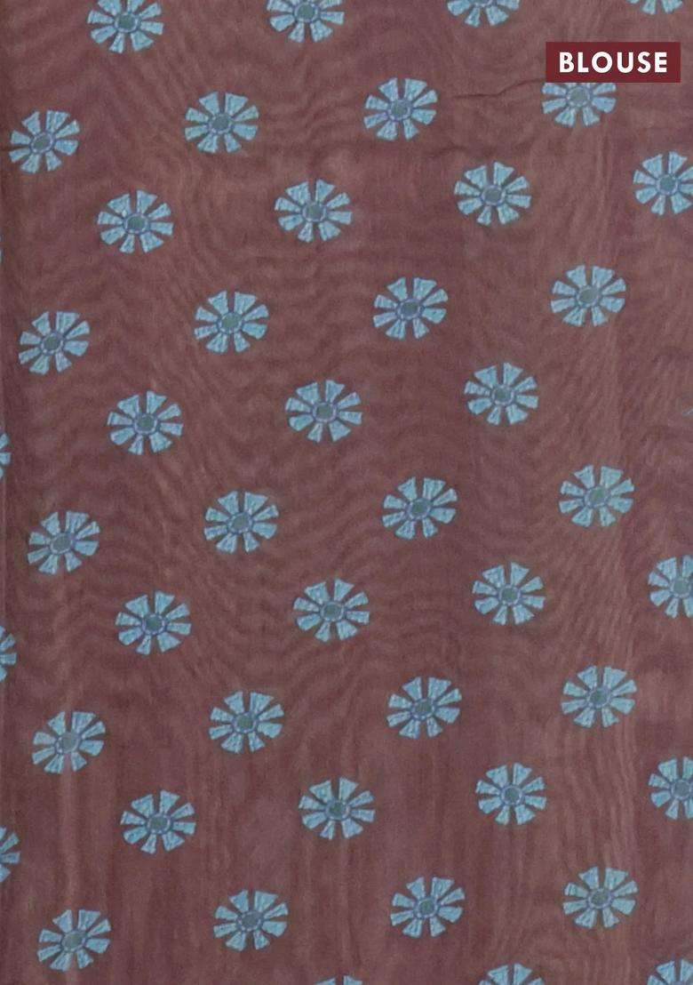 Semi Tussar Saree Grey Shade And Brown With Plain Body And Long Printed Zari Border For Women - Indya