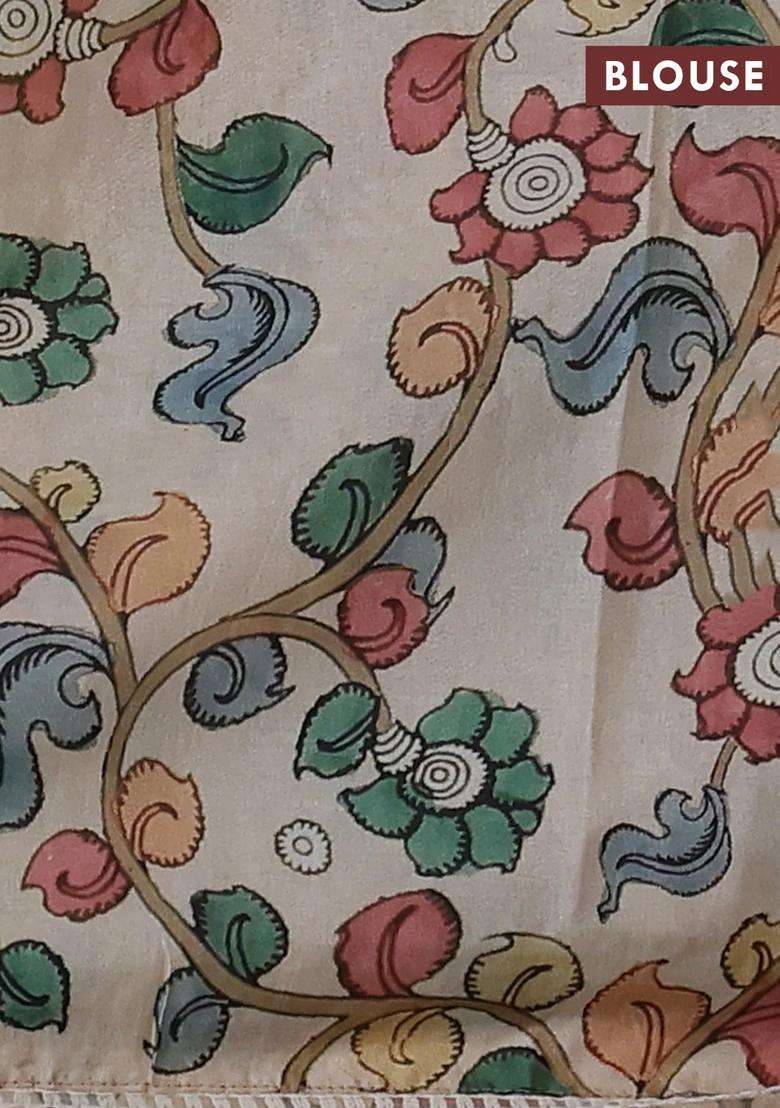 Semi Organza Saree Pastel Green And Beige With Allover Embroidery Work And Applique Pallu Blouse With Embroidered Design For Women - Indya