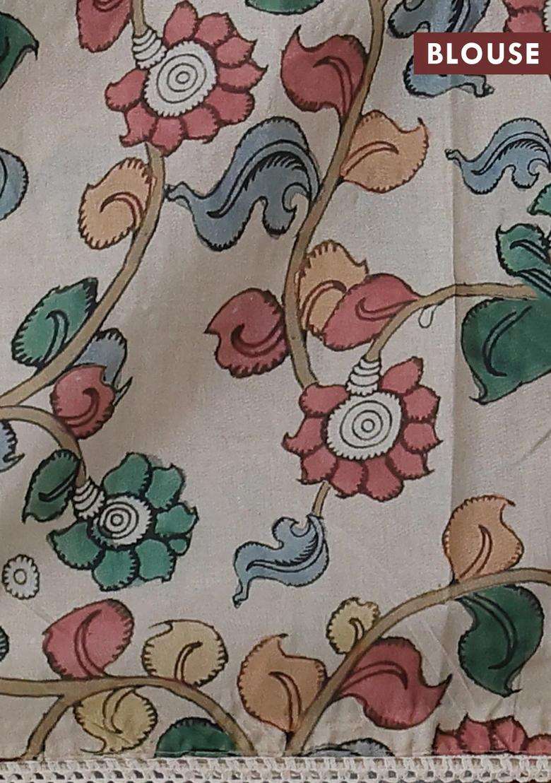 Semi Organza Saree Pastel Blue And Beige With Allover Embroidery Work And Applique Pallu Blouse With Embroidered Design For Women - Indya