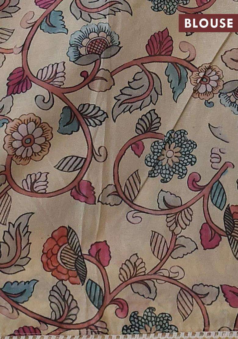 Semi Organza Saree Sandal And Beige With Allover Embroidery Work And Applique Pallu Blouse With Embroidered Design For Women - Indya