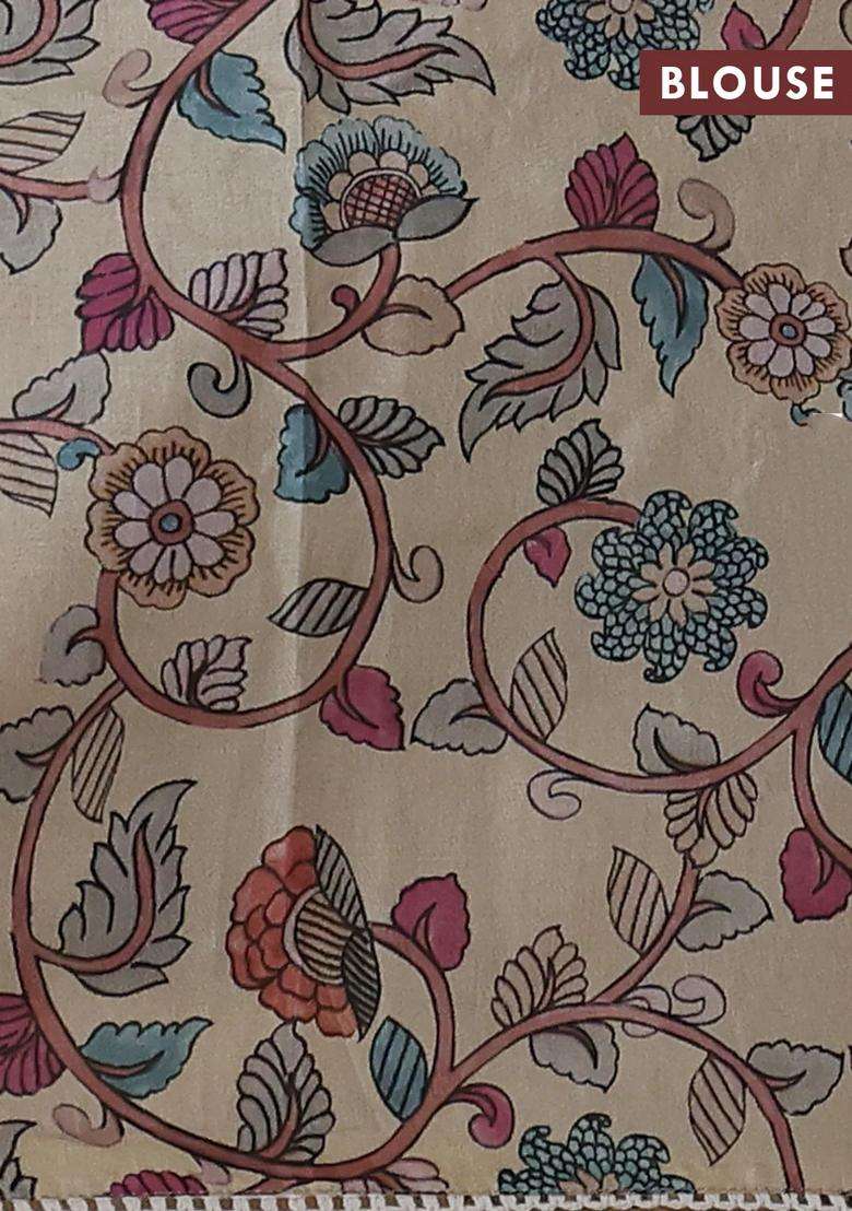 Semi Organza Saree Pastel Grey And Beige With Allover Embroidery Work And Applique Pallu Blouse With Embroidered Design For Women - Indya