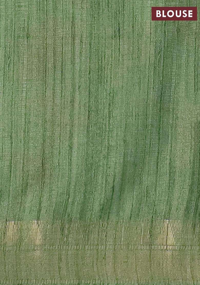 Semi Tussar Saree Light Green With Allover Floral Prints And Zari Woven Border With Printed Design For Women - Indya