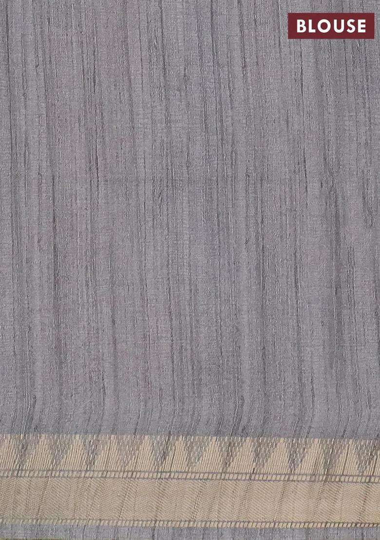 Semi Tussar Saree Grey With Allover Floral Prints And Zari Woven Border With Printed Design For Women - Indya