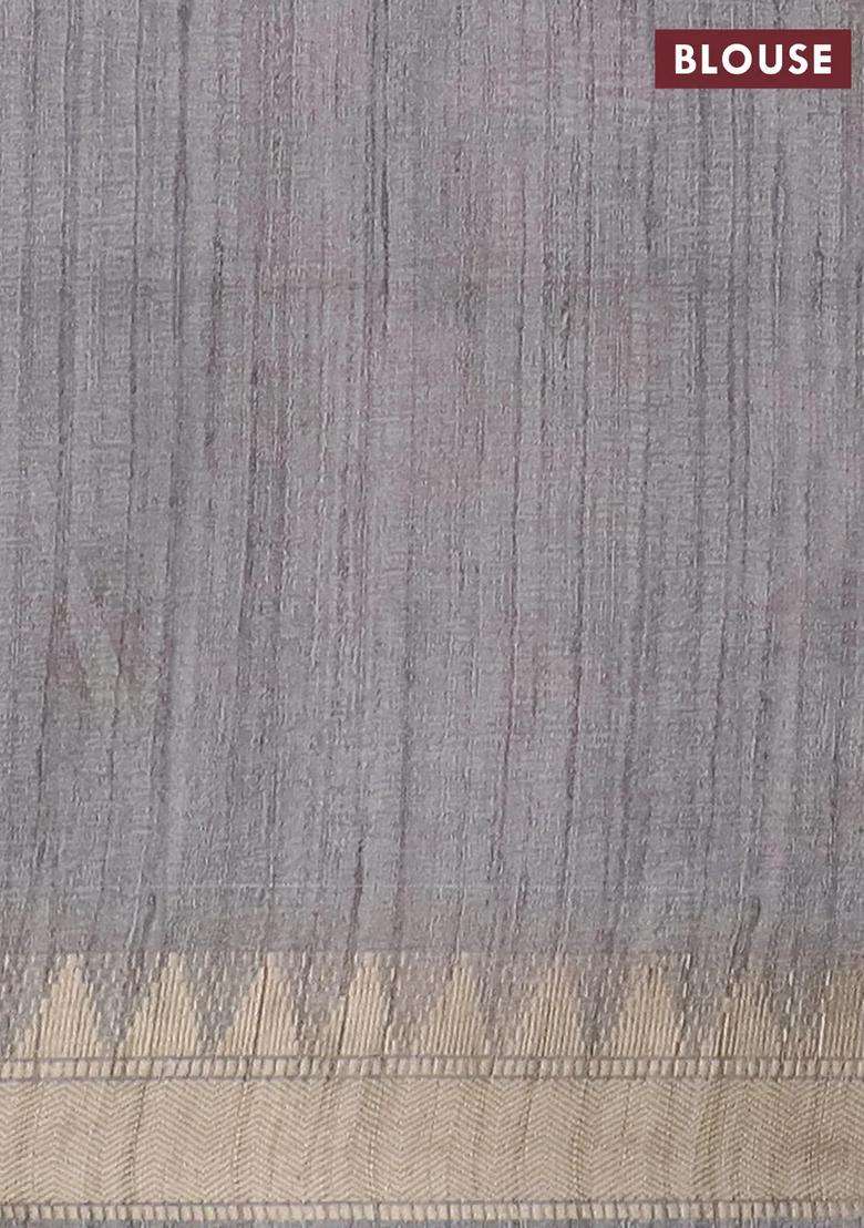 Semi Tussar Saree Grey With Allover Floral Prints And Zari Woven Border With Printed Design For Women - Indya