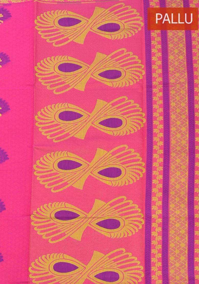 Coimbatore Cotton Dark Pink Butta Saree With Thread Woven Border With Buttas And Brocade Design For Women - Indya