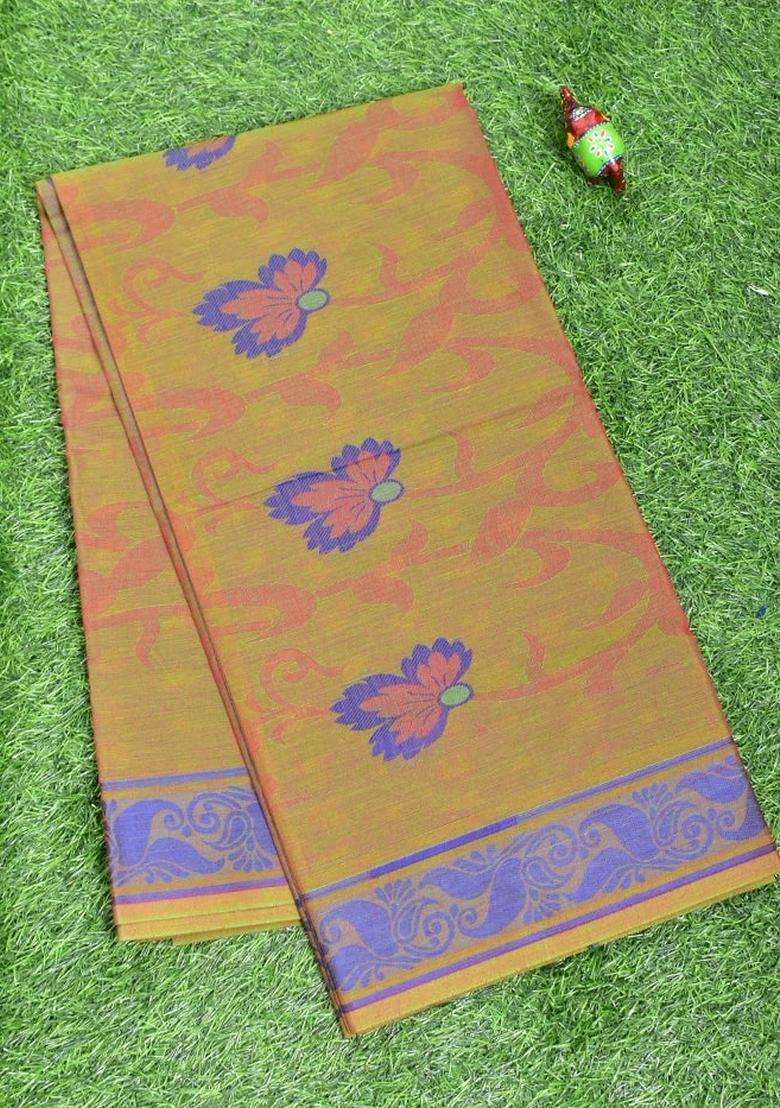 Coimbatore Cotton Brown Butta Saree With Thread Woven Border With Buttas And Brocade Design For Women - Indya