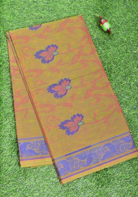 Coimbatore Cotton Brown Butta Saree With Thread Woven Border With Buttas And Brocade Design For Women