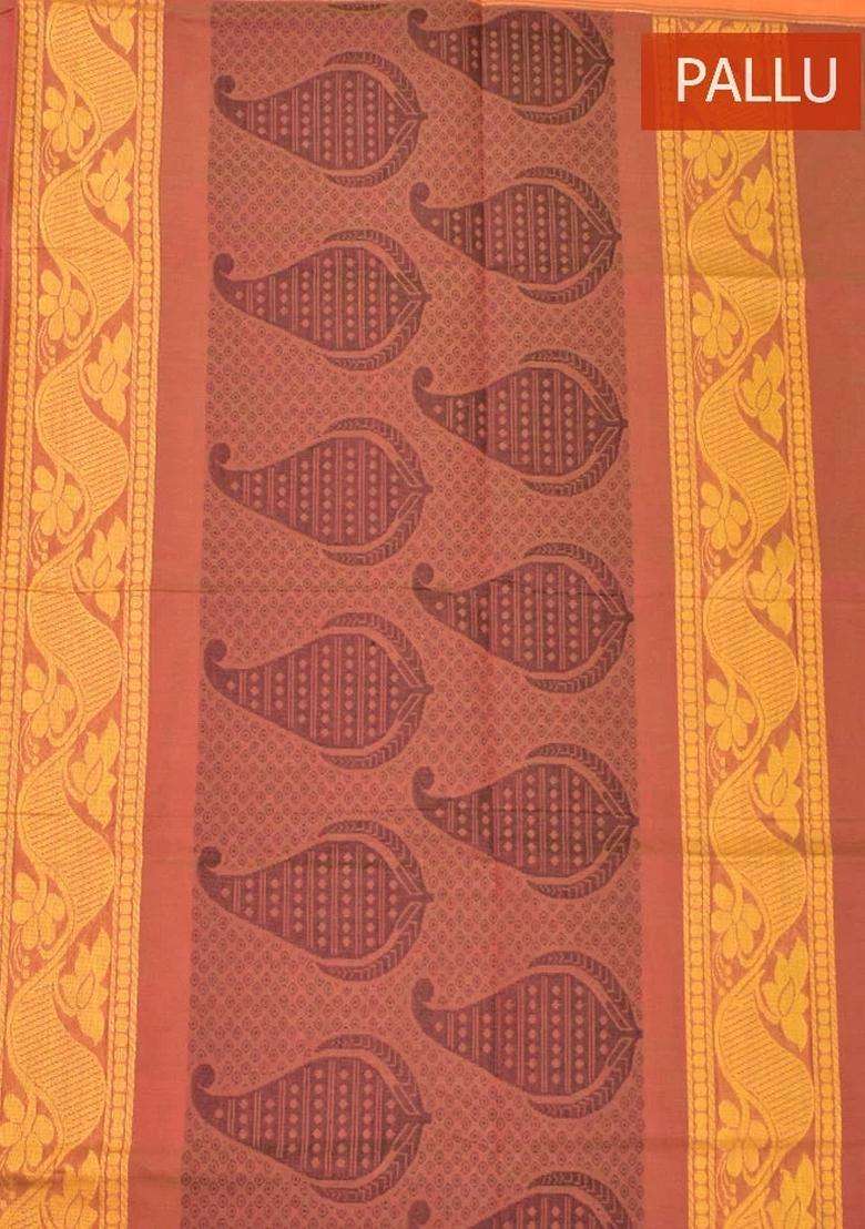 Coimbatore Cotton Brown Color Butta Saree With Plain Border With Buttas And Brocade Design For Women - Indya