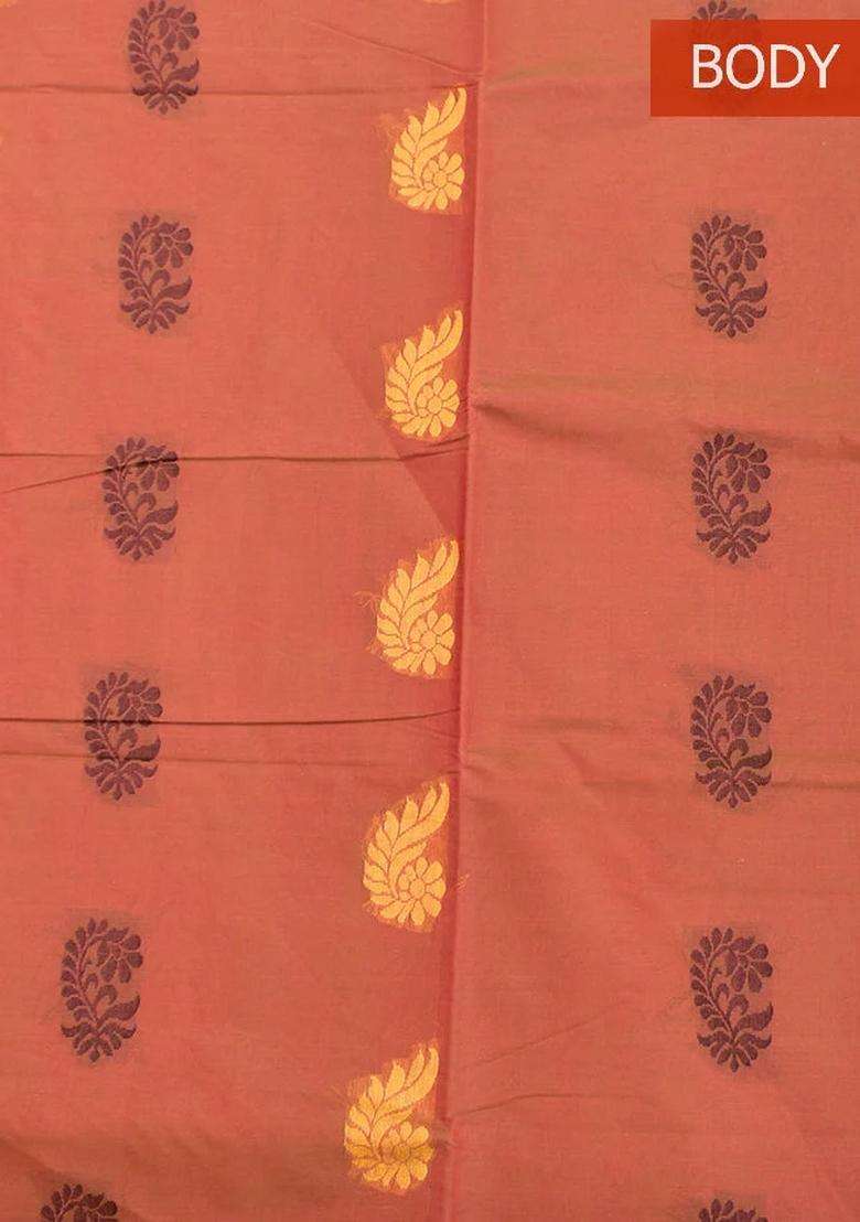 Coimbatore Cotton Brown Color Butta Saree With Plain Border With Buttas And Brocade Design For Women - Indya