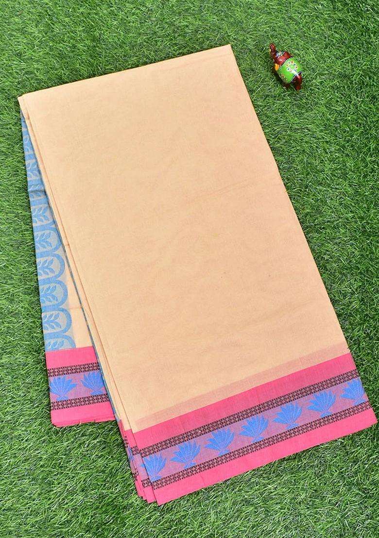 Coimbatore Cotton Sandal Fancy Emboss Art Silk Saree With Thread Woven Border With Traditional Woven Design For Women - Indya