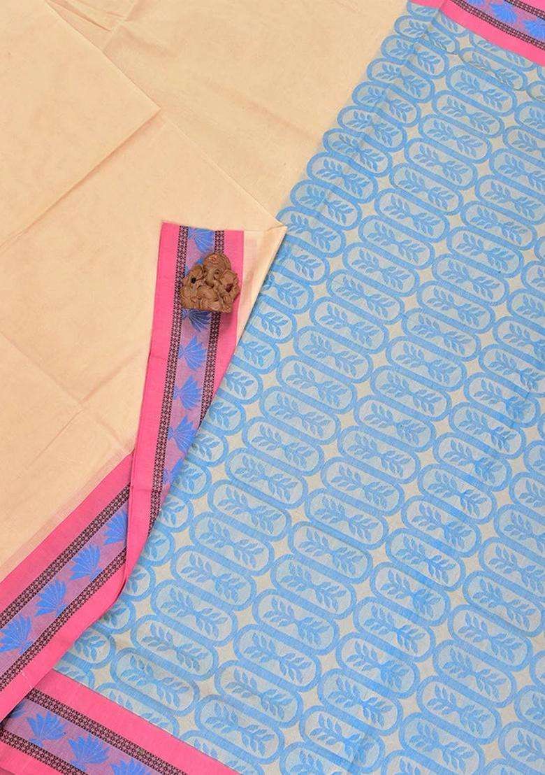 Coimbatore Cotton Sandal Fancy Emboss Art Silk Saree With Thread Woven Border With Traditional Woven Design For Women - Indya