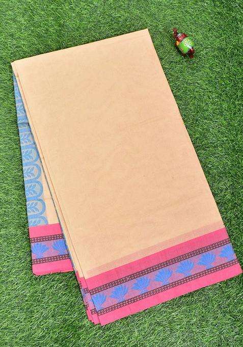 Coimbatore Cotton Sandal Fancy Emboss Art Silk Saree With Thread Woven Border With Traditional Woven Design For Women