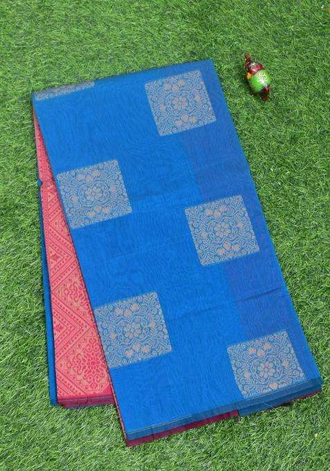 Coimbatore Cotton Blue Color Light Weight Cotton Saree With Traditional Woven Design For Women