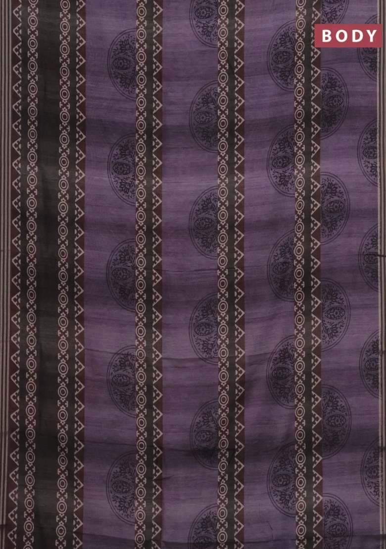 Semi Tussar Saree Violet Shade And Elephant Grey With Allover Geometric Prints And Zari Woven Border With Printed Design For Women - Indya