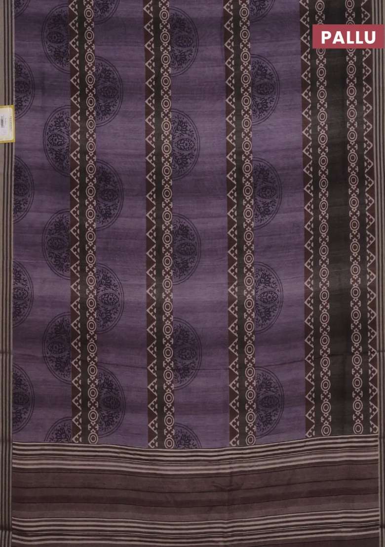 Semi Tussar Saree Violet Shade And Elephant Grey With Allover Geometric Prints And Zari Woven Border With Printed Design For Women - Indya