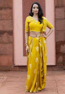Banarasi Silk Saree Lime Yellow With Floral Zari Woven Buttas And Beaded Work Border With Buttas And Brocade Design For Women