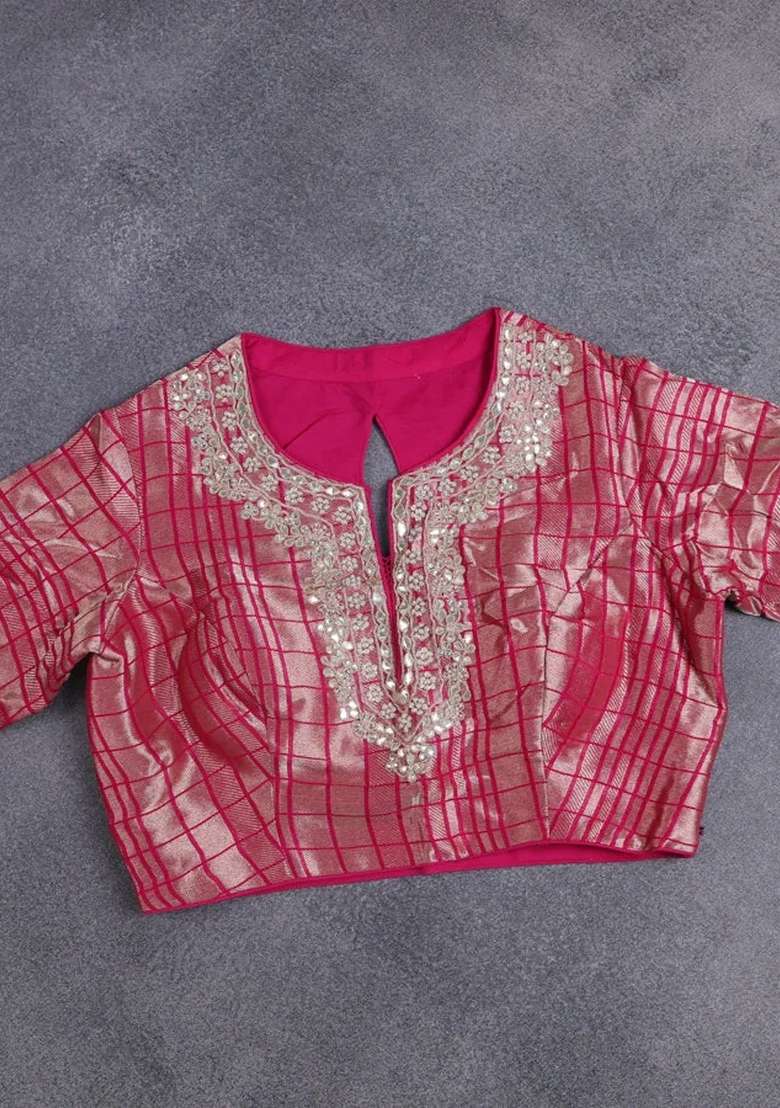 Banarasi Silk Saree Pink With Allover Silver Gold Zari Woven Buttas And Gotapatti Work Pallu With Buttas And Brocade Design For Women - Indya