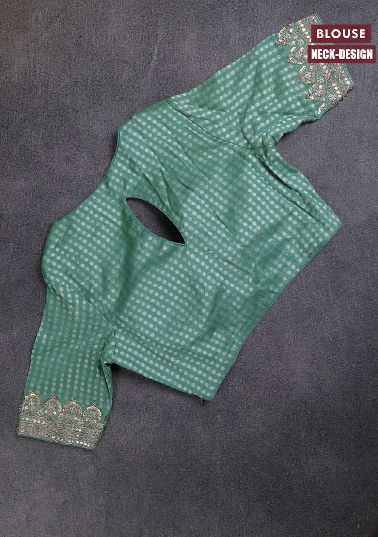 Munga Tussar Silk Saree Pastel Green With Silver Gold Floral Buttas And Gotapatti Work Pallu With Buttas And Brocade Design For Women - Indya