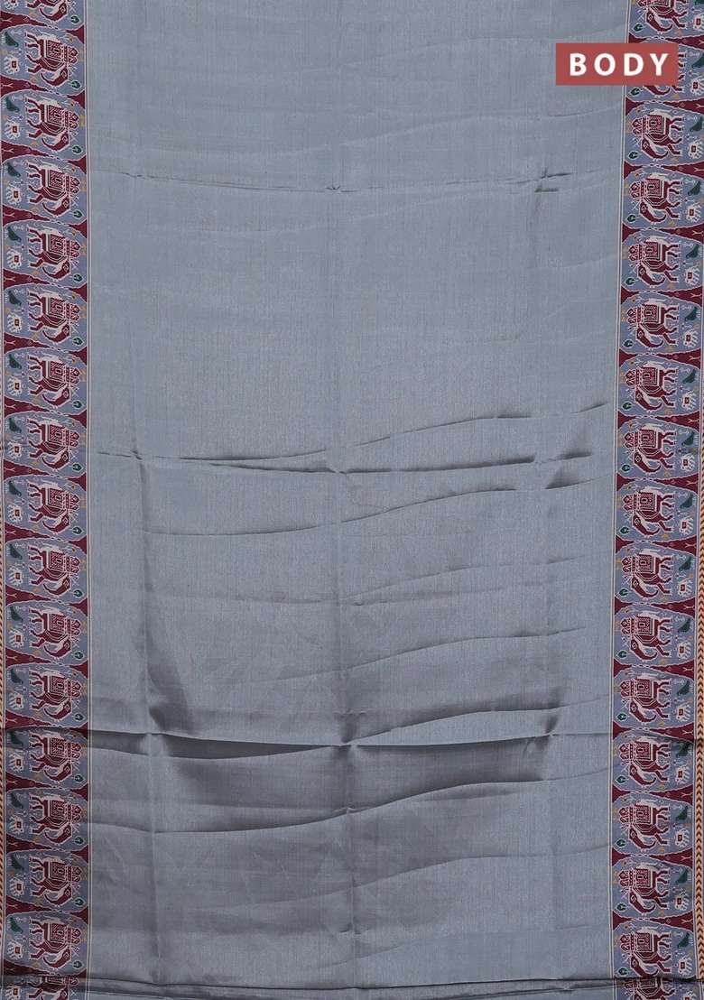 Semi Tussar Saree Grey With Plain Body And Patola Printed Border For Women - Indya