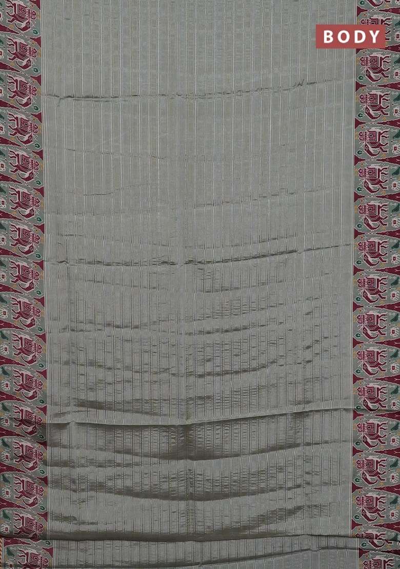 Semi Tussar Saree Pastel Green With Zari Stripes Pattern And Patola Printed Border For Women - Indya