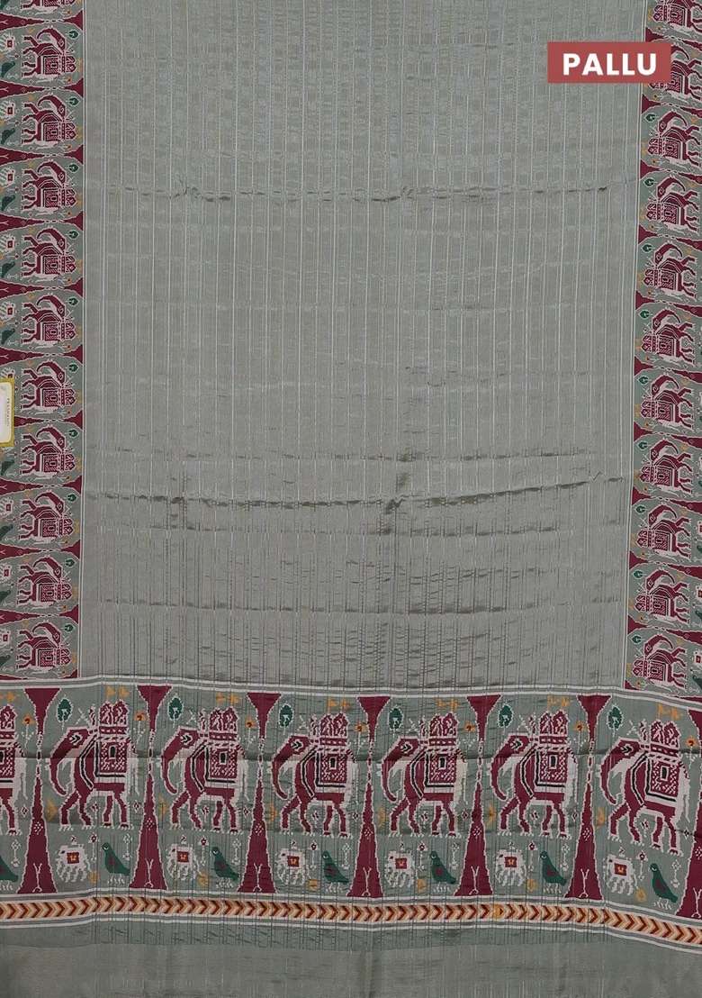Semi Tussar Saree Pastel Green With Zari Stripes Pattern And Patola Printed Border For Women - Indya