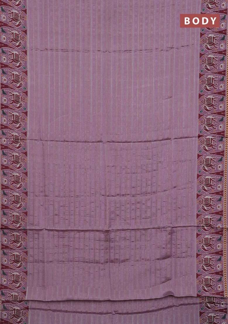 Semi Tussar Saree Mauve Pink With Zari Stripes Pattern And Patola Printed Border For Women - Indya