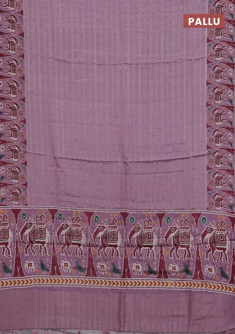 Semi Tussar Saree Mauve Pink With Zari Stripes Pattern And Patola Printed Border For Women - Indya