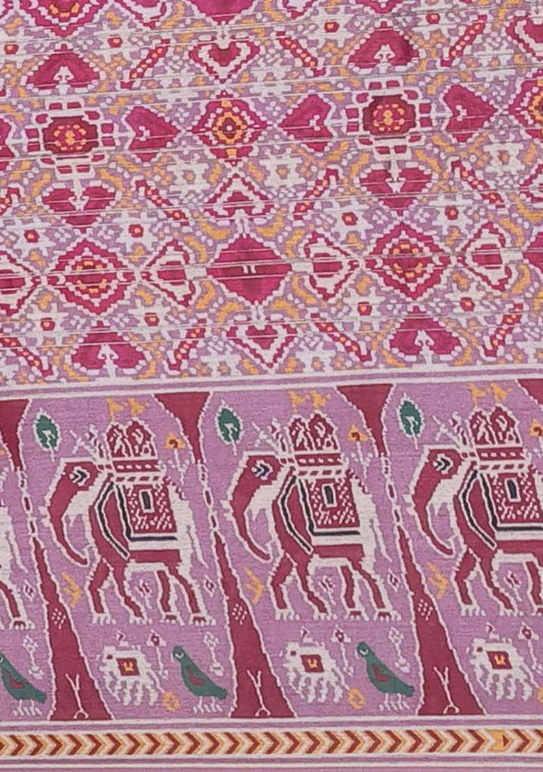 Semi Tussar Saree Mauve Pink With Zari Stripes Pattern And Patola Printed Border For Women - Indya