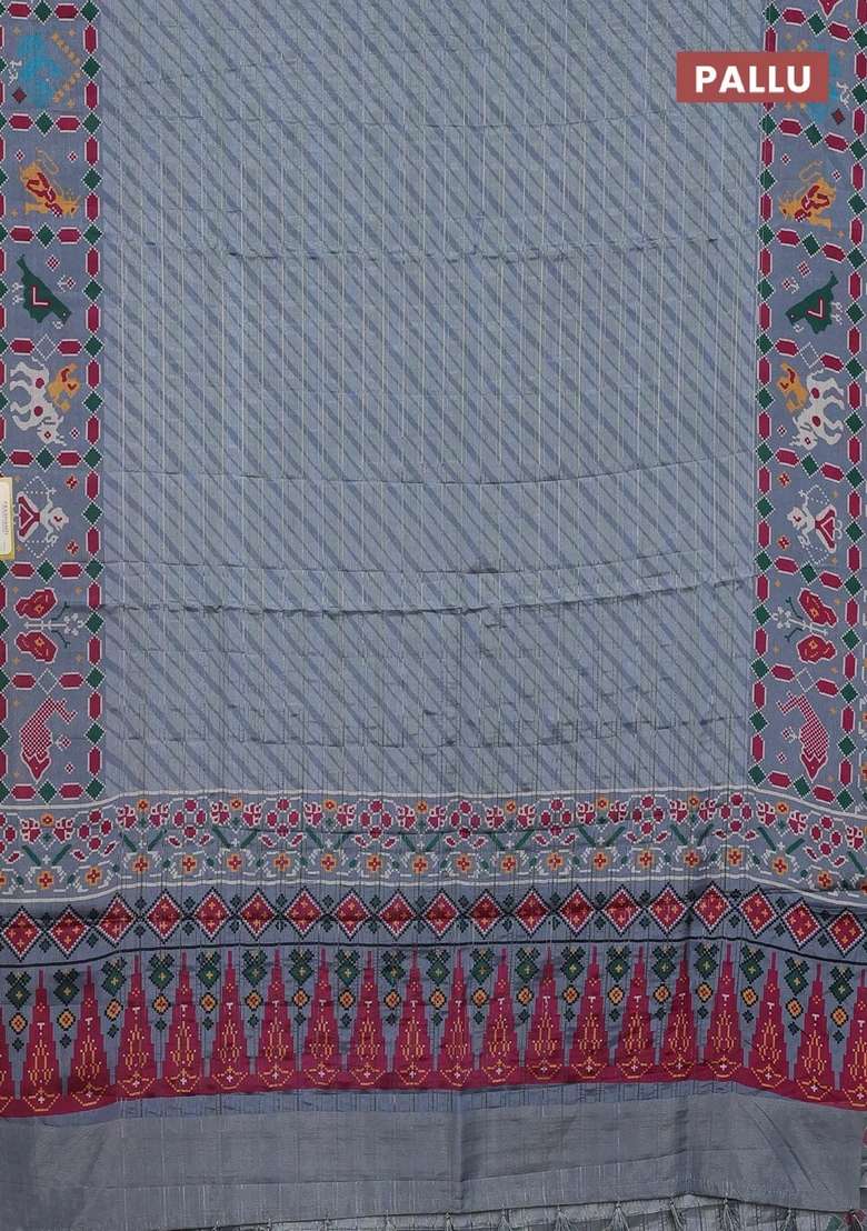 Semi Tussar Saree Pastel Grey With Leheriya Prints And Patola Printed Border For Women - Indya