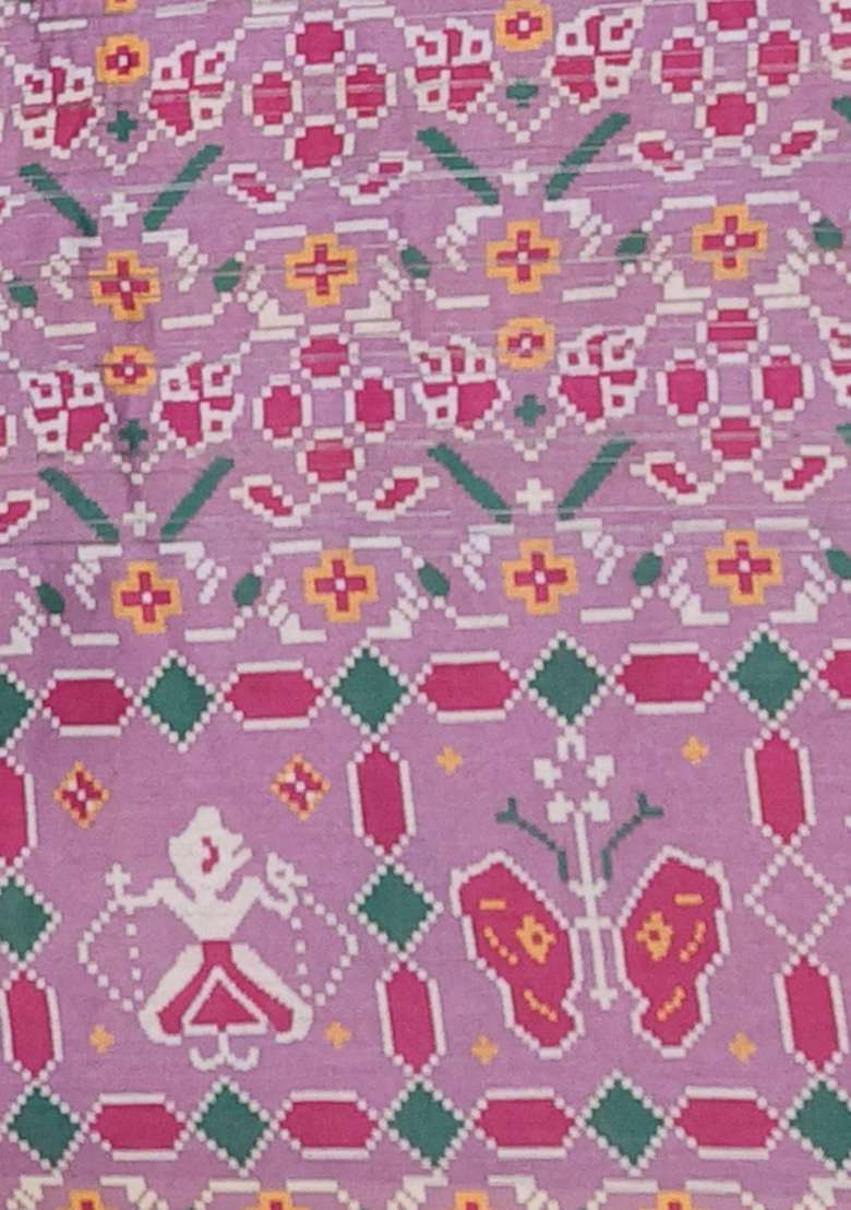 Semi Tussar Saree Mild Purple With Leheriya Prints And Patola Printed Border For Women - Indya