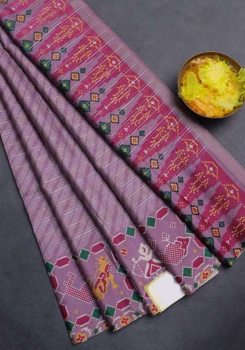 Semi Tussar Saree Mild Purple With Leheriya Prints And Patola Printed Border For Women