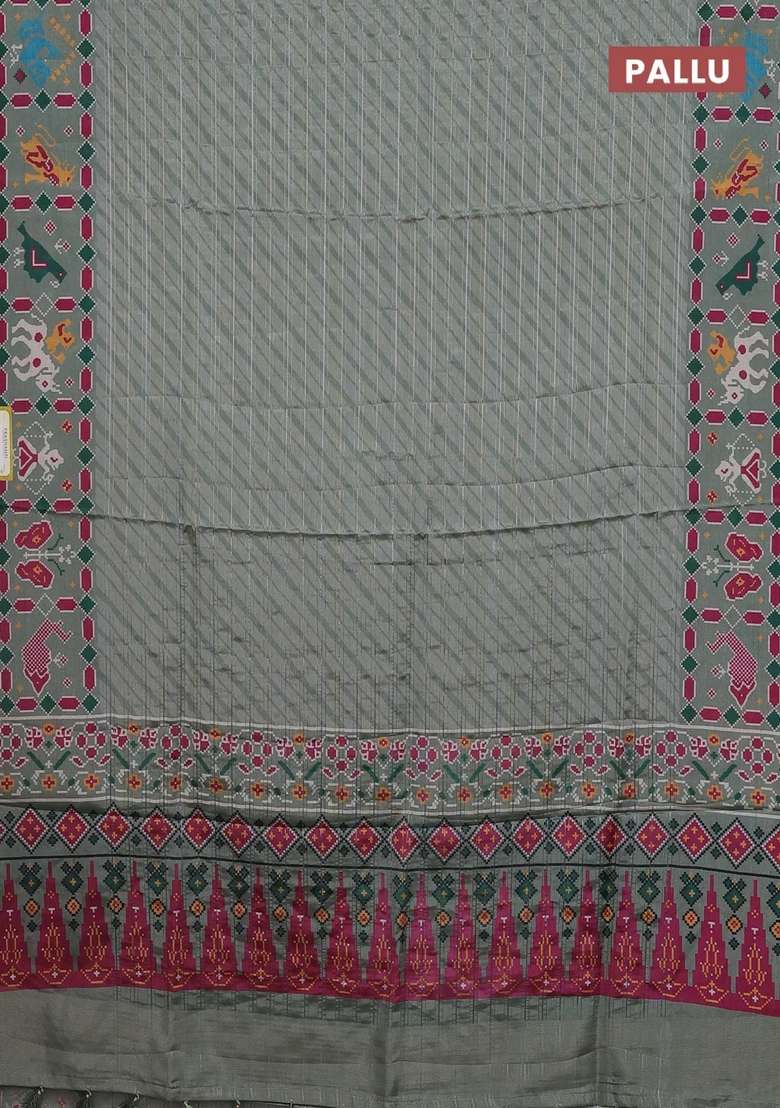 Semi Tussar Saree Pastel Green With Leheriya Prints And Patola Printed Border For Women - Indya