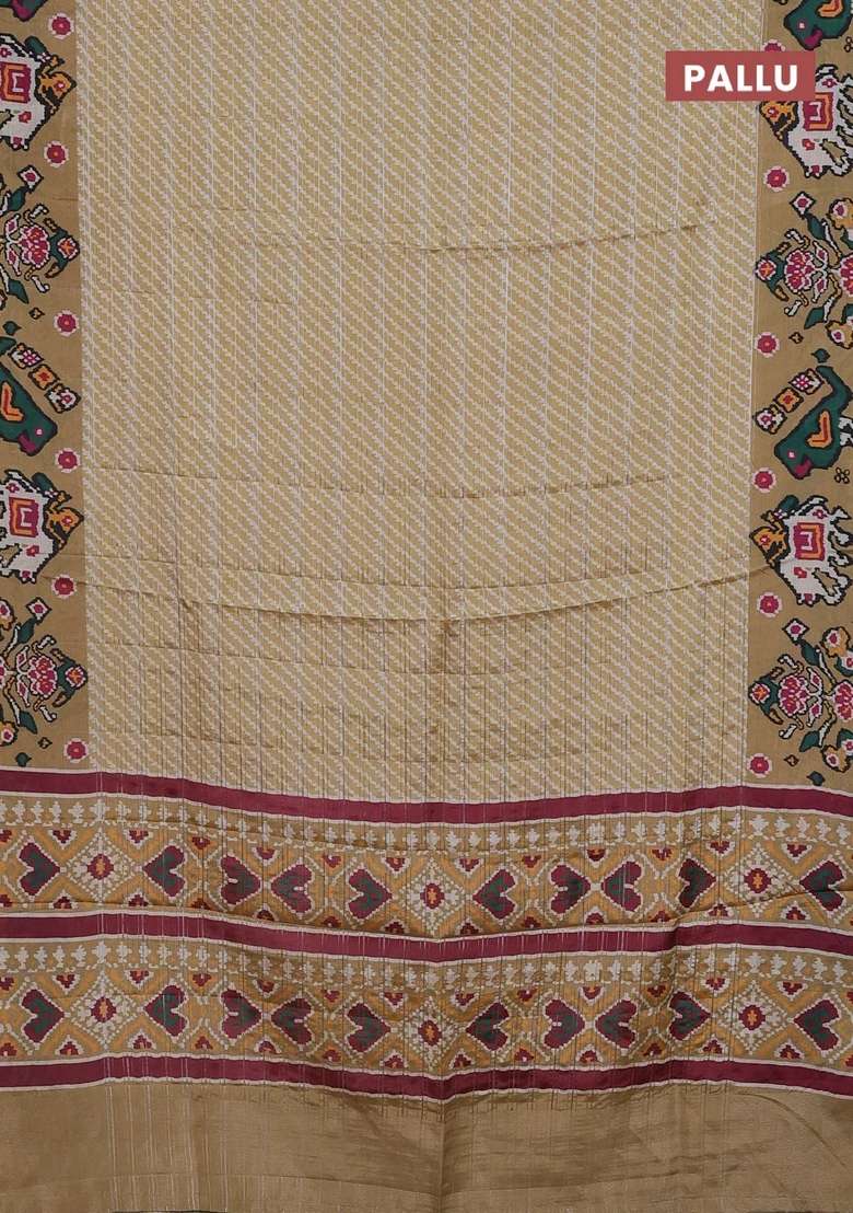Semi Tussar Saree Mustard Shade With Leheriya Prints And Patola Printed Border For Women - Indya