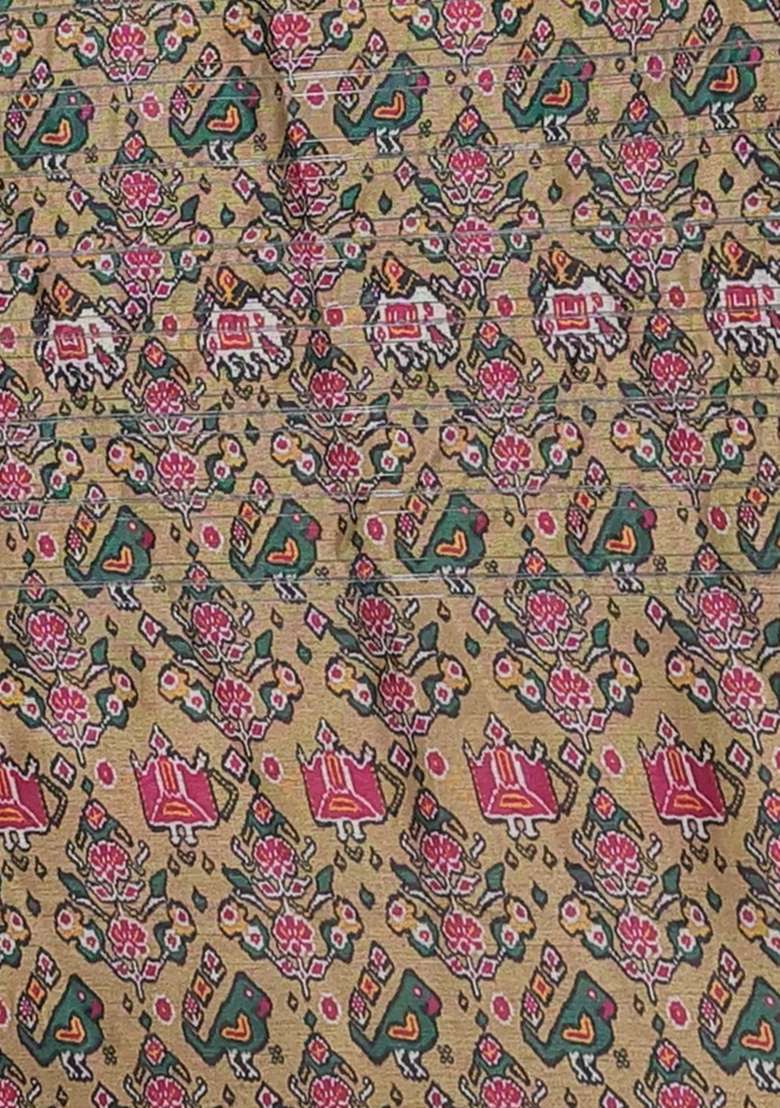 Semi Tussar Saree Mustard Shade With Leheriya Prints And Patola Printed Border For Women - Indya