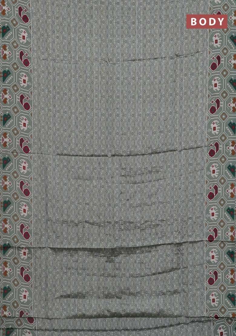 Semi Tussar Saree Pastel Green With Zari Stripes Pattern And Patola Printed Border For Women - Indya